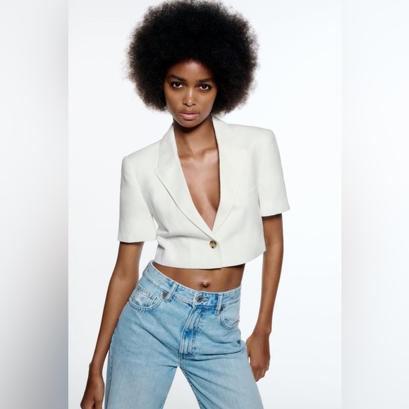 Zara Jackets & Blazers - NWT Zara Linen Cropped Blazer Dress With Shoulder Pad Size M